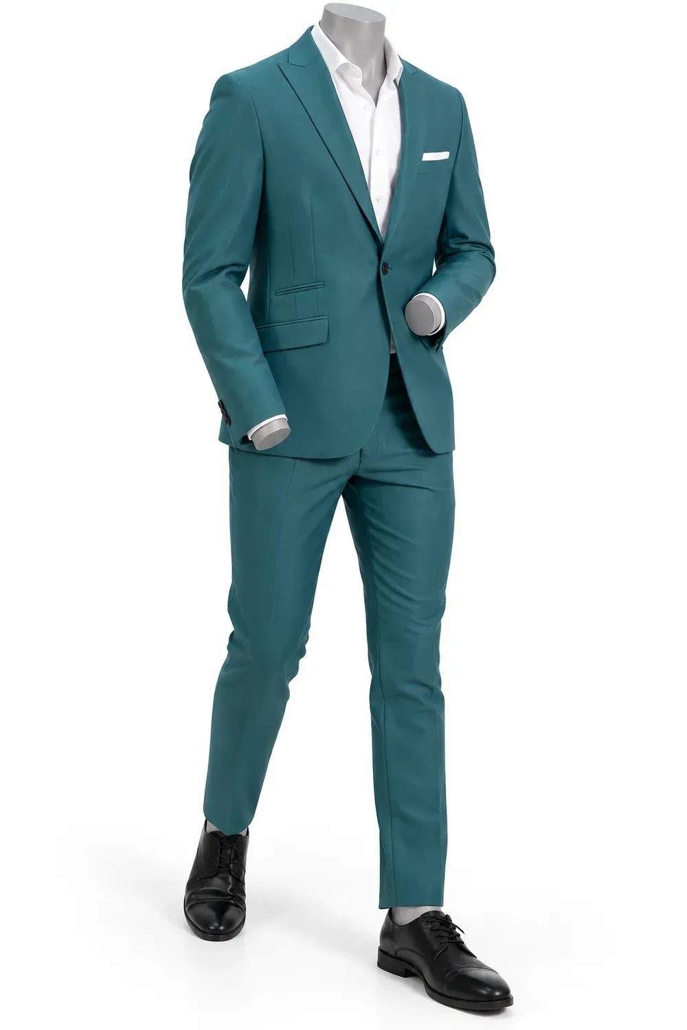 Traje verde petróleo