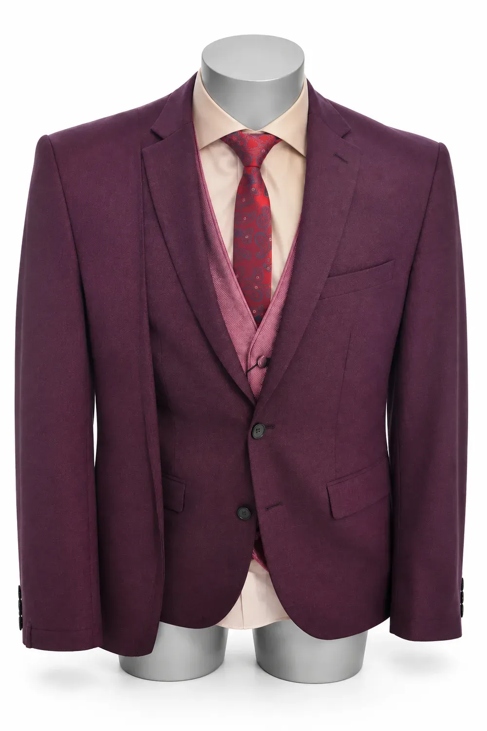 Traje de ceremonia burdeos con chaleco